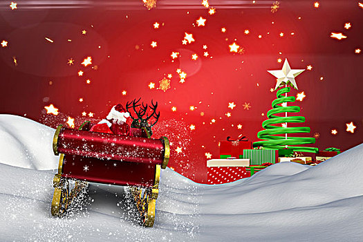合成效果,图像,圣诞老人,飞,雪撬,圣诞树,形状,星