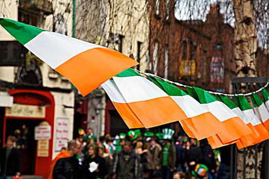 都柏林,爱尔兰,旗帜,悬挂,上方,街道