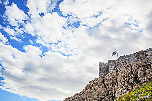 石头,悬崖,石墙,希腊国旗,雅典,希腊
