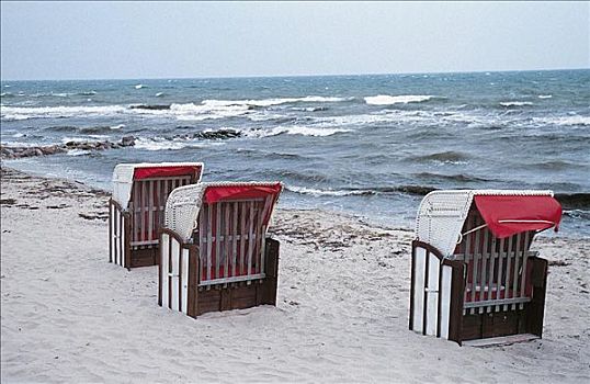 闭合,沙滩椅,正面,风暴,波罗的海,德国,欧洲