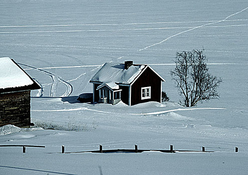 芬兰,小屋,雪中