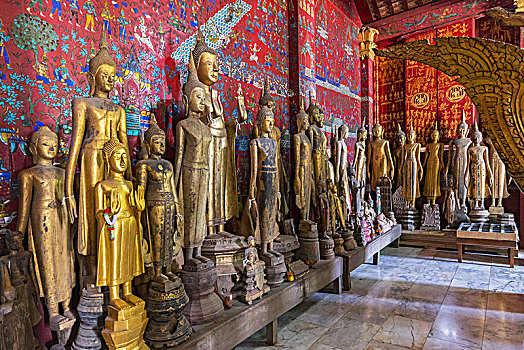 佛像,丧葬,大厅,寺院,琅勃拉邦,老挝,印度支那,亚洲