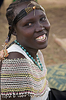 年轻,苏丹人,女人,传统服装,乡村,南,苏丹,十二月,2008年