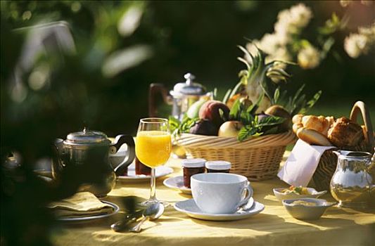 桌子,早餐,水果,橙汁,咖啡