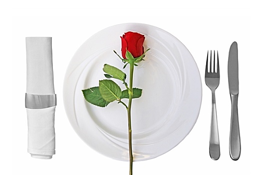 餐具摆放,盘子,红玫瑰