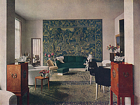 客厅,设计,结束,墙壁,老,挂毯,艺术家,未知