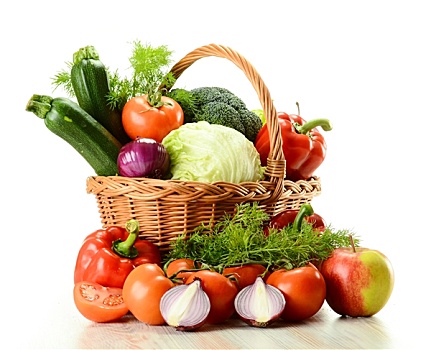 蔬菜,柳条篮,隔绝,白色背景