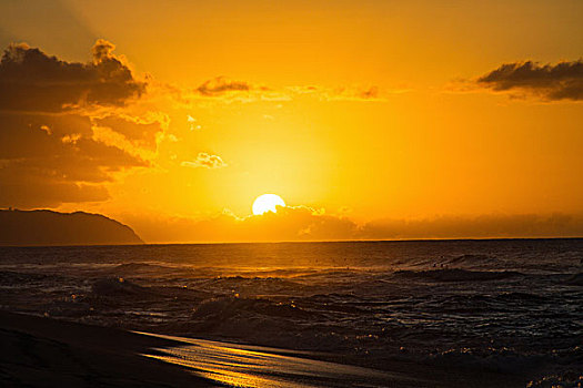 海滩,生动,日落,夏威夷,美国
