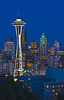 西雅图,太空针,夜晚,华盛顿,美国