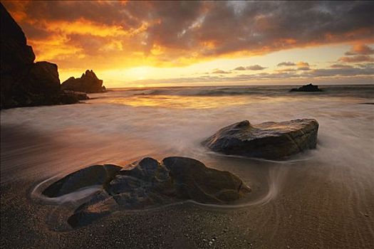 日落,海岸线,帕帕罗瓦国家公园,南岛,新西兰