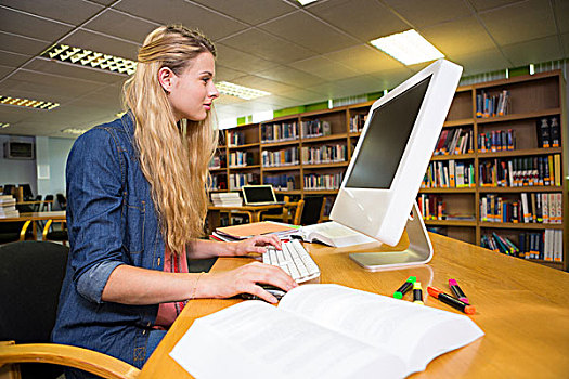学生,学习,图书馆,电脑