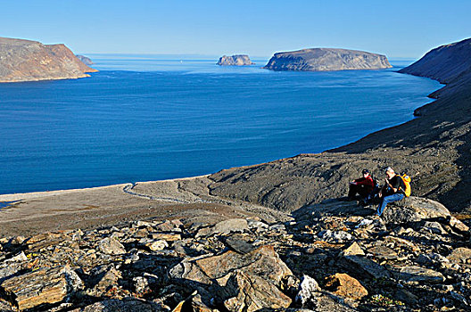 远足者,远眺,峡湾,巴芬岛,努纳武特,加拿大,北极