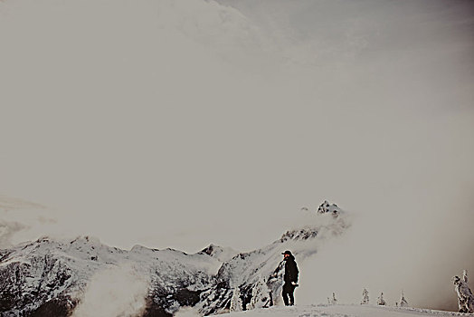 男人,积雪,山,加拿大