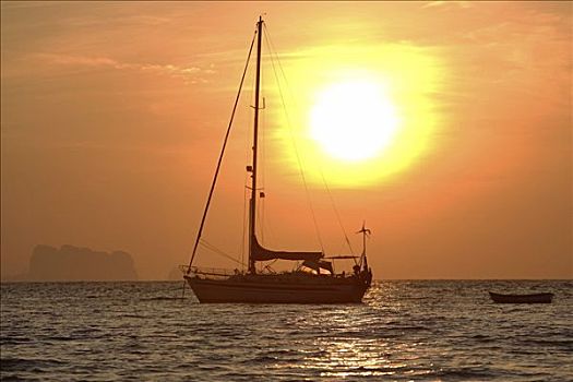 帆船,正面,日出,海岸,岛屿,苏梅岛,安达曼海,泰国,亚洲