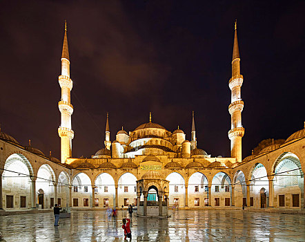 前院,蓝色清真寺,苏丹,清真寺,藍色清真寺,伊斯坦布尔,欧洲,省,土耳其