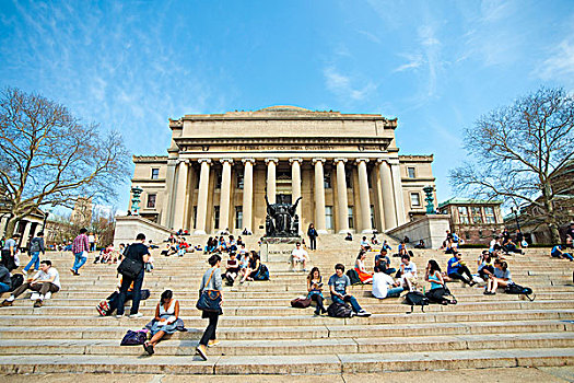 学生,正面,图书馆,哥伦比亚大学,曼哈顿,纽约,美国