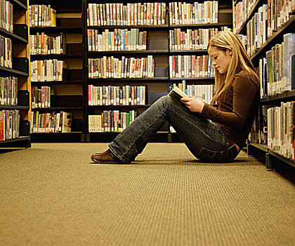 女孩,读,图书馆