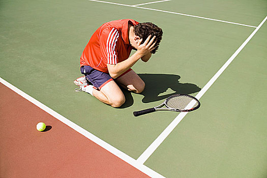 网球手,跪着,球场,失败