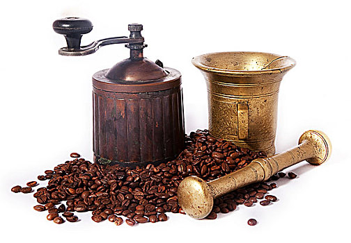 旧式,黄铜,咖啡研磨机,煮咖啡,咖啡豆,序列,照片