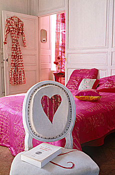 心形,路易十六,椅子,床,遮盖,粉色,丝绸,女性,卧室