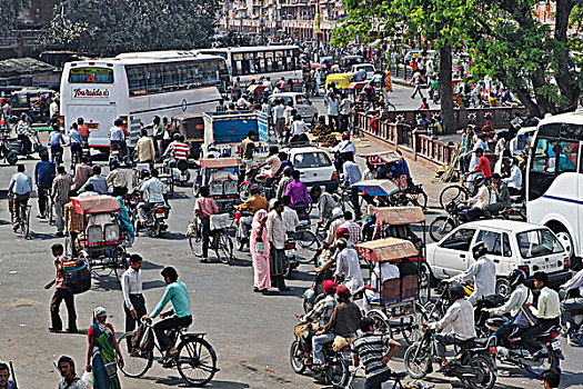 交通拥挤,中心,斋浦尔,印度