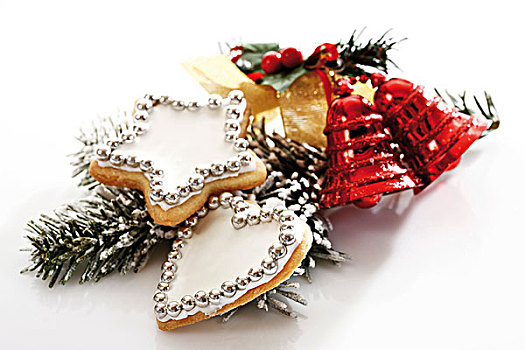 星形,油酥点心,饼干,糖衣,银,糖粒,圣诞装饰