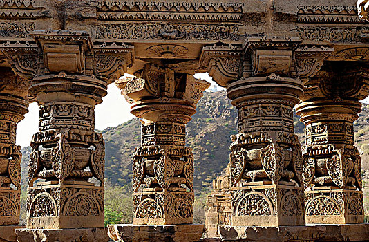 印度,拉贾斯坦邦,柱子,耆那教,庙宇,世纪