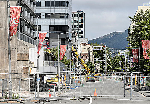 栅栏,边界,中央商务区,红色,城市,损坏,南岛,新西兰