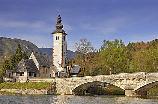 教堂,湖,特拉维夫,国家公园,斯洛文尼亚