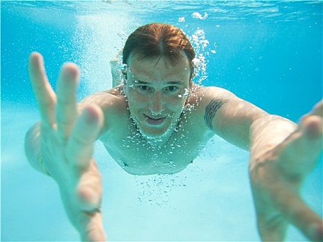 男人,游泳,水下,游泳池