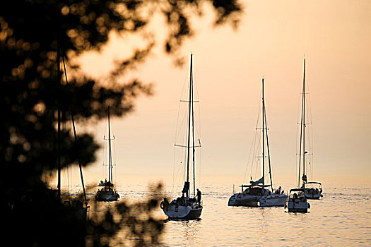 帆船,亚德里亚海,日落