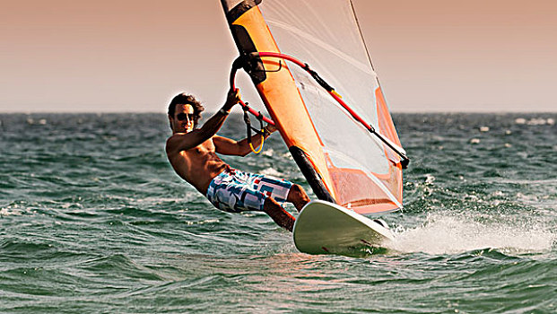 一个,男人,帆板运动,安达卢西亚,西班牙
