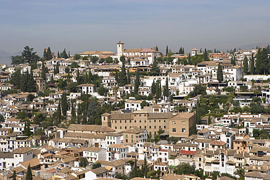 西班牙,格拉纳达,城镇景色,前景,阿尔拜辛,阿拉伯