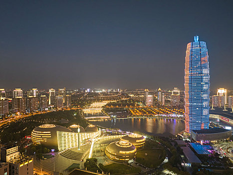 河南省郑州市城市夜景航拍图片