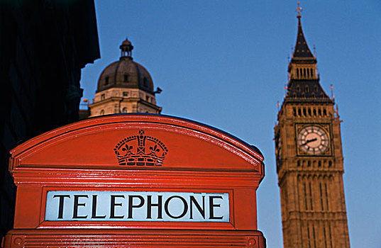 英国,伦敦,大本钟,电话亭
