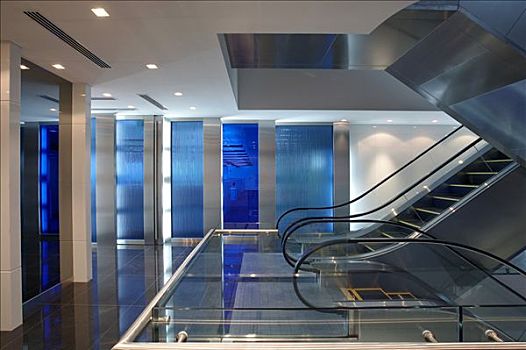 阿布扎比商业银行总部,风景,扶梯,蓝色