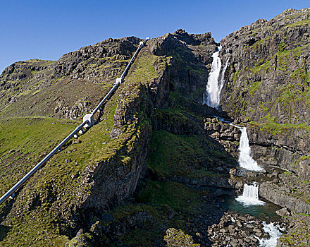 风景,瀑布,水,管道,山,冰岛