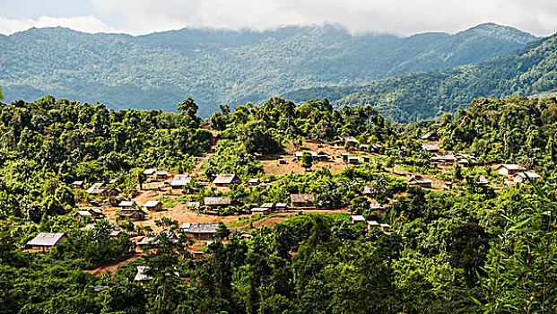 山,洪族人,部落,乡村,老挝