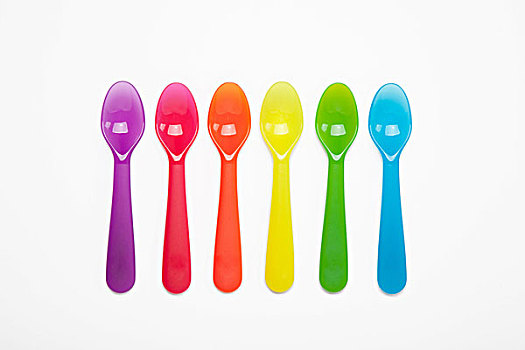 彩色,塑料制品,勺子,排列