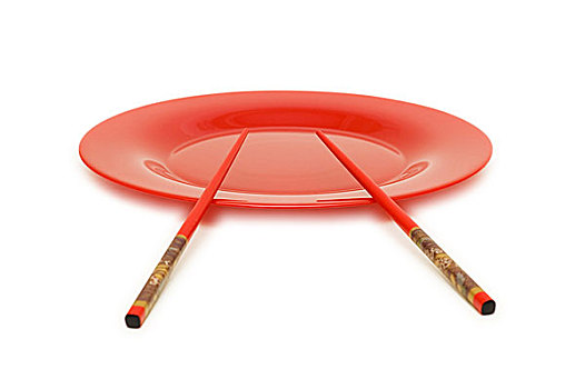 红色,盘子,筷子,隔绝,白色