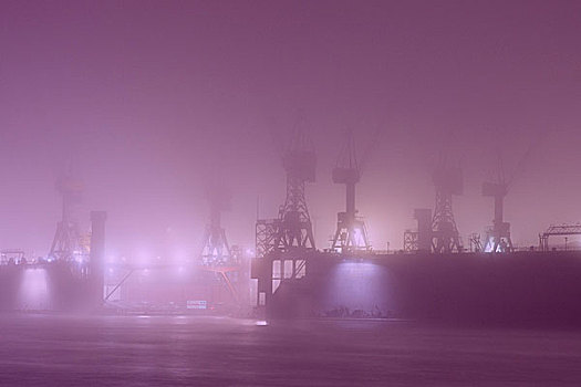 雾状,早晨,港口,汉堡市,德国