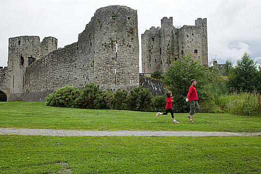 父亲,女儿,跑,城堡,米斯郡,爱尔兰