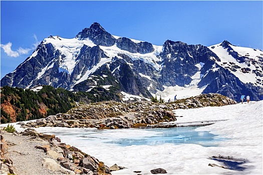 远足,舒克森山,蓝色,雪,水池,艺术家,华盛顿,美国