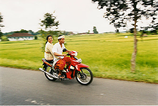 巴厘岛,伴侣,摩托车,乡村,印度尼西亚