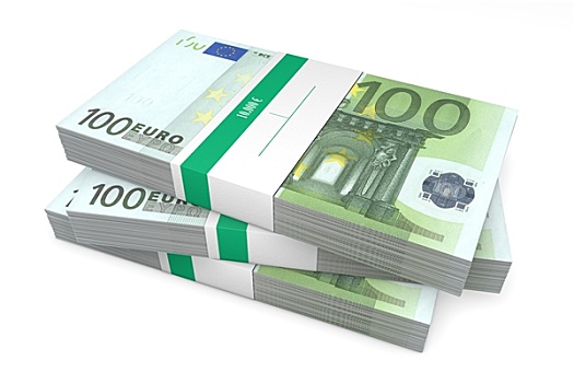 三个,小包装,100欧元,钞票,银行,包装材料