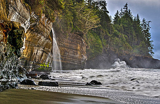 瀑布,胡安德富卡省立公园,西南方,温哥华岛,不列颠哥伦比亚省,加拿大