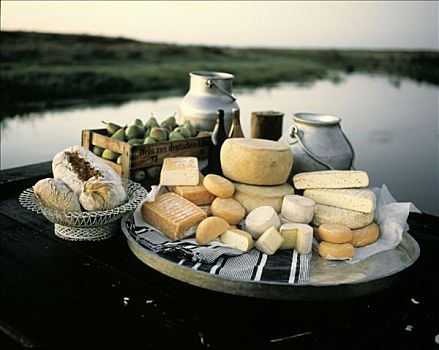 奶酪,静物,水果,面包,远眺,水