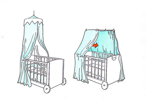 插画,两个,婴儿床,篷子