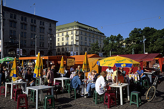 芬兰,赫尔辛基,市区,市场,街边咖啡厅