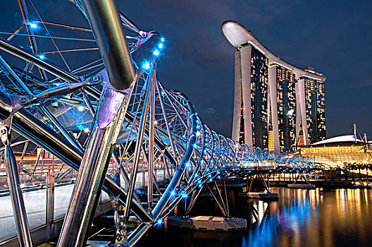 新加坡,码头,湾,沙,酒店,设计,建筑师,晚上,螺旋,桥